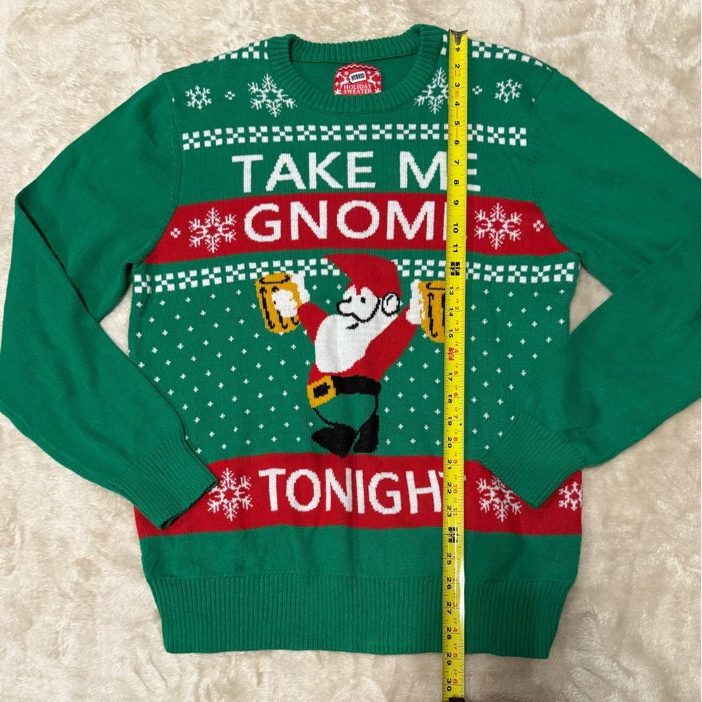 NWT Take Me Gnome Tonight Ugly Christmas Sweater Gnome Beer Funny Holiday‎ Green - Picture 7 of 8